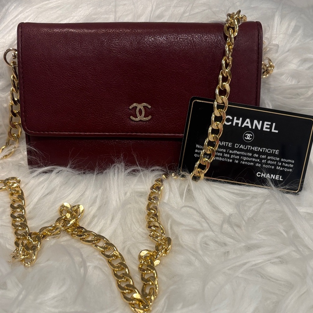 CHANEL Dark Red Leather Wallet